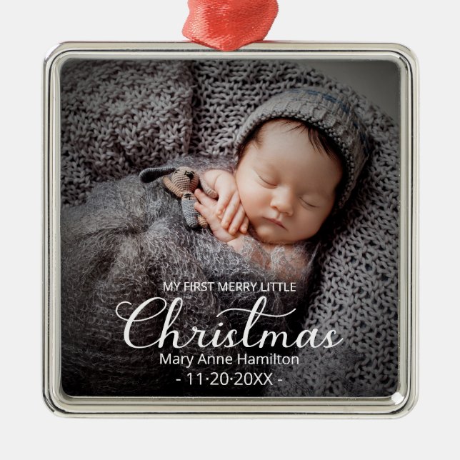 My First Merry Little Christmas Newborn Baby Metal Ornament (Front)