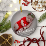 My First Merry Little Christmas Newborn Baby Photo Ceramic Ornament<br><div class="desc">Simple lovely baby first Christmas ornament. Easy to personalise with your details. Please get in touch with me via chat if you have questions about the artwork or need customisation. PLEASE NOTE: For assistance on orders,  shipping,  product information,  etc.,  contact Zazzle Customer Care directly https://help.zazzle.com/hc/en-us/articles/221463567-How-Do-I-Contact-Zazzle-Customer-Support-.</div>