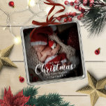 My First Merry Little Christmas Newborn Baby Photo Metal Ornament<br><div class="desc">Simple lovely baby first Christmas ornament. Easy to personalise with your details. Please get in touch with me via chat if you have questions about the artwork or need customisation. PLEASE NOTE: For assistance on orders,  shipping,  product information,  etc.,  contact Zazzle Customer Care directly https://help.zazzle.com/hc/en-us/articles/221463567-How-Do-I-Contact-Zazzle-Customer-Support-.</div>