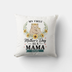 My First Mother's Day as a Mama 2026 Bear Sunflowe Cushion