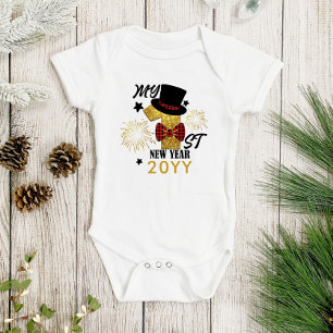My First New Year Cute Baby Boy Gold Glitter Baby Bodysuit