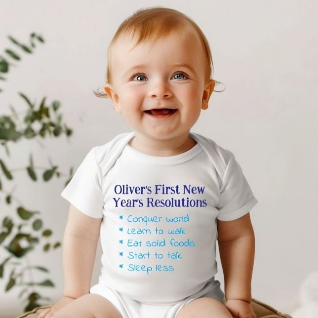 My First New Year's Resolutions, Baby Boy Funny    Baby Bodysuit (Funny New Year Resolutions Bodysuit)