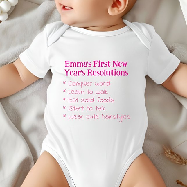 My First New Year's Resolutions, Girl, Funny    Baby Bodysuit (My First New Year's Resolutions)