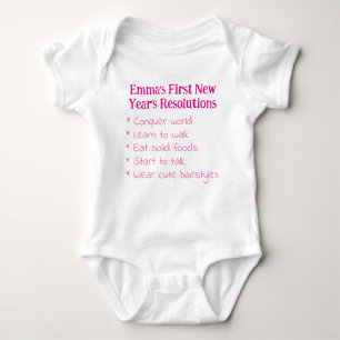 My First New Year's Resolutions, Girl, Funny    Baby Bodysuit