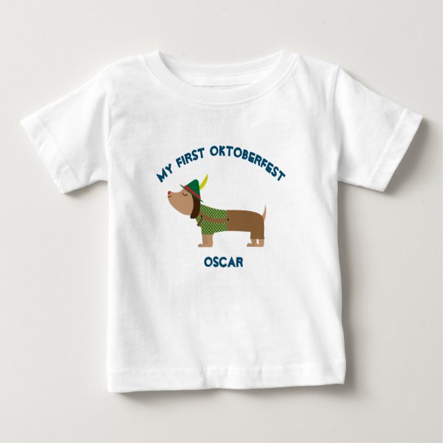 "My First Oktoberfest" Cute Dog Lederhosen  Baby T-Shirt (Front)
