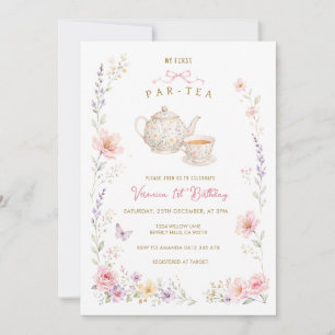 My First Par-Tea Birthday wildflower  Invitation