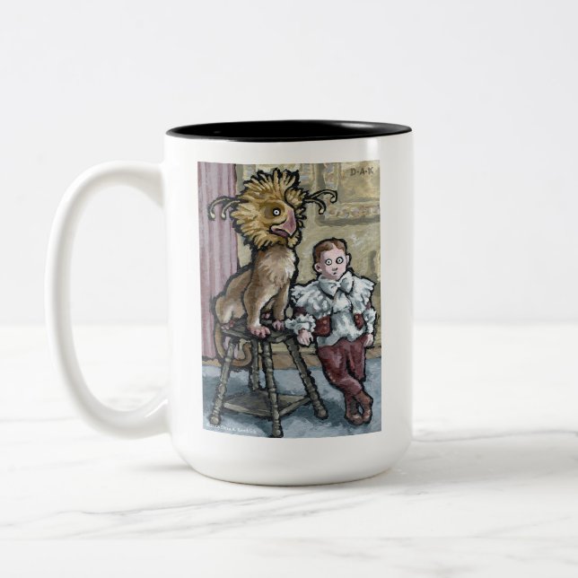My First Pet #2 - Surreal Odd Goth Creature  Two-Tone Coffee Mug (Left)