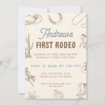 My First Rodeo 1st Birthday Invitation Neutral