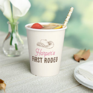 My First Rodeo Birthday Personalised Pink Girl Paper Cups