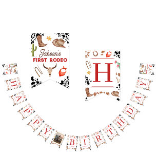 My First Rodeo Cowboy 1st Birthday Happy Birthday Bunting