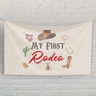 My First Rodeo Cowboy 1st First Birthday Banner