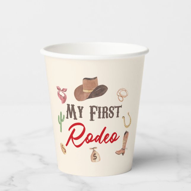 My First Rodeo Cowboy 1st First Birthday Paper Cups (Front)