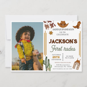 My First Rodeo Cowboy photo 1st Birthday Invitation