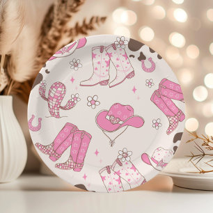 My First Rodeo Cowgirl pink birthday party Paper Plate