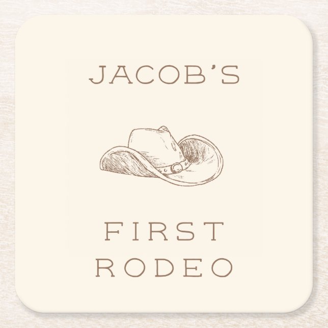 My First Rodeo Customisable Neural Party Napkin Square Paper Coaster (Front)