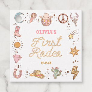 My First Rodeo Disco Cowgirl 1st Birthday Party Favour Tags