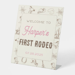 My First Rodeo Personalised Birthday Pink Girl Pedestal Sign
