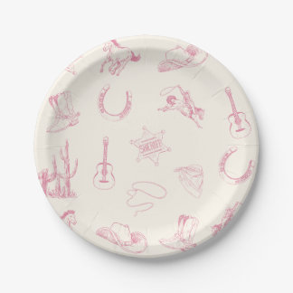 My First Rodeo Pink Cowgirl Western Birthday Paper Plate