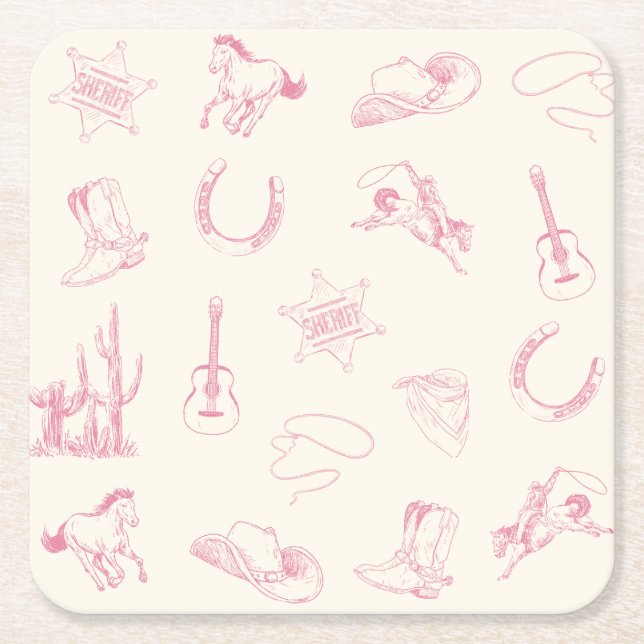 My First Rodeo Pink Cowgirl Western Birthday Square Paper Coaster (Front)