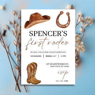"My First Rodeo" Watercolor Western 1st Birthday  Invitation