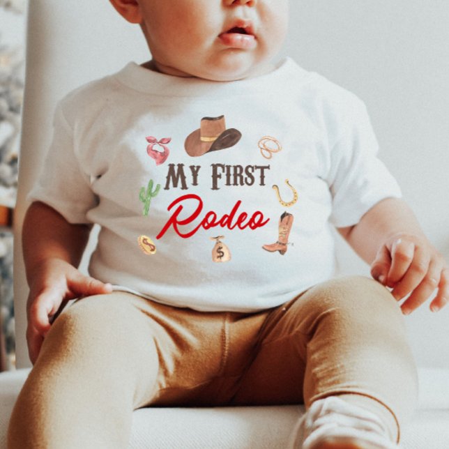 My First Rodeo Western Cowboy 1st First Birthday Baby T-Shirt (Creator Uploaded)