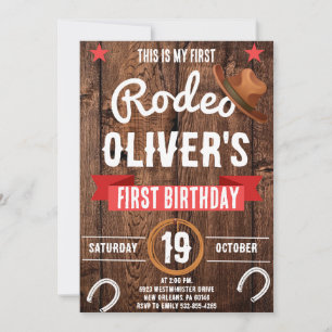 My First Rodeo, Western Party, Cowboy 1st Birthday Invitation