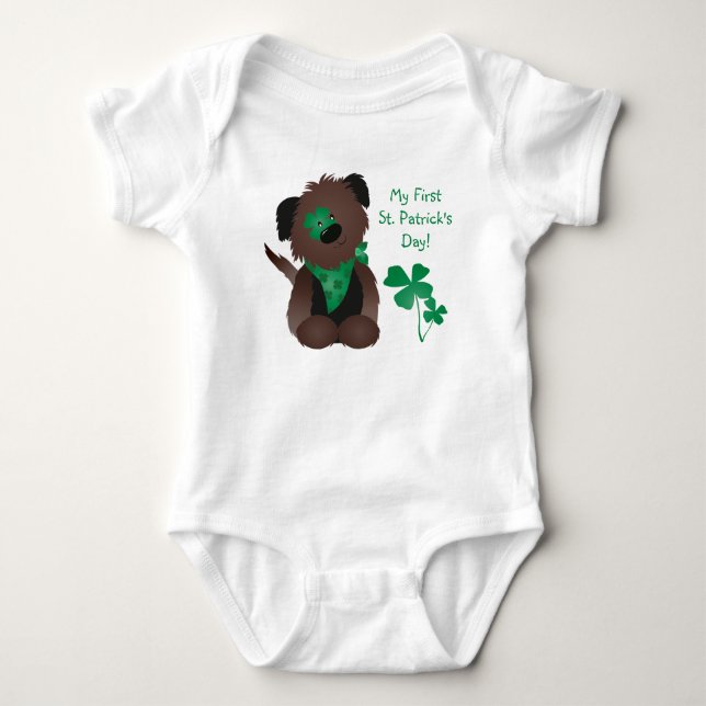 My First St Patricks Day Dog Four Leaf Clover Baby Bodysuit (Front)