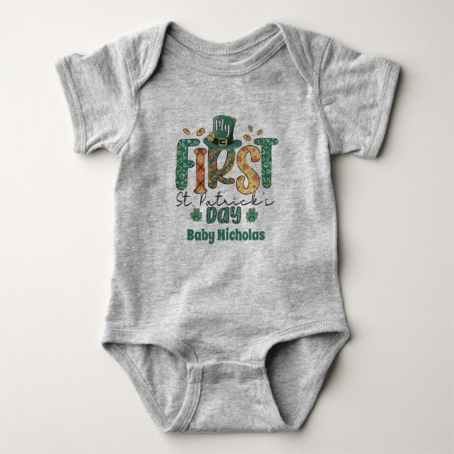 My First St Patricks day Fun Baby Gift Irish Clove Baby Bodysuit (Front)