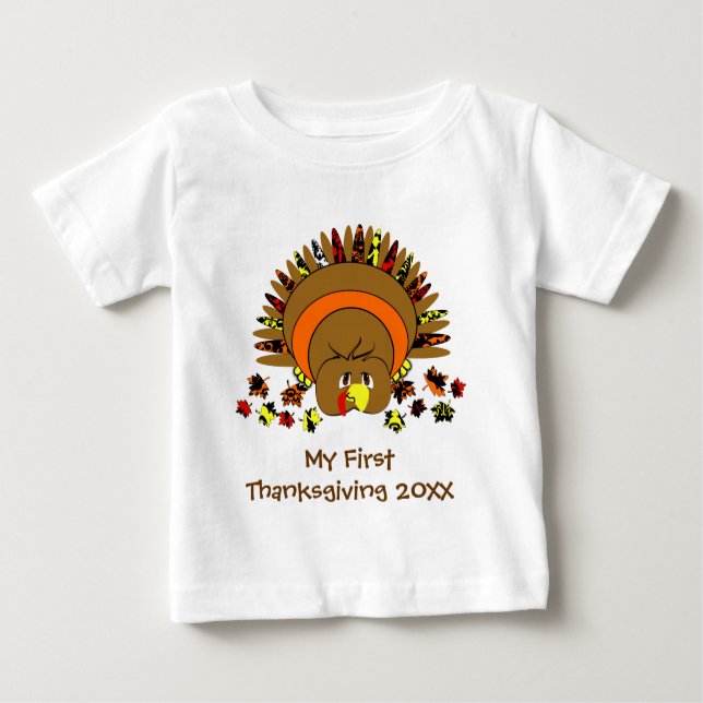 My first Thanksgiving Cute Turkey Baby T-Shirt (Front)