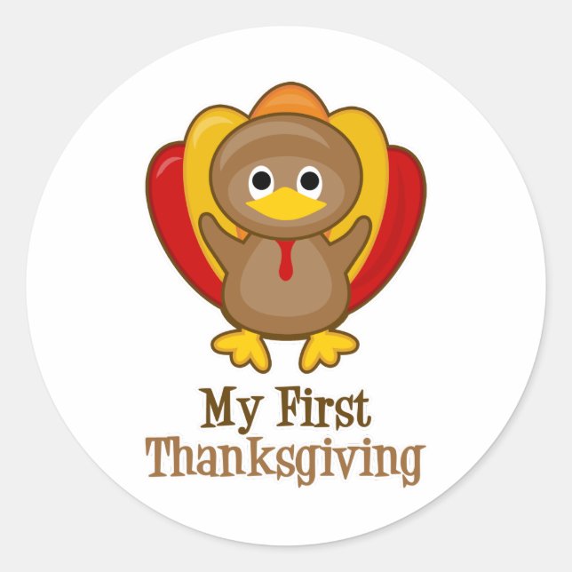 My First Thanksgiving Cute Turkey Classic Round Sticker (Front)