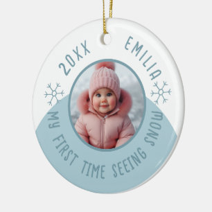 My first time seeing snow custom photo and year ma ceramic ornament