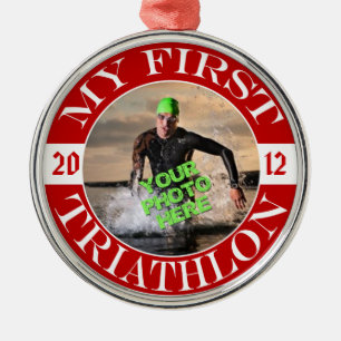 My First Triathlon - Customisable Photo and Year Metal Ornament