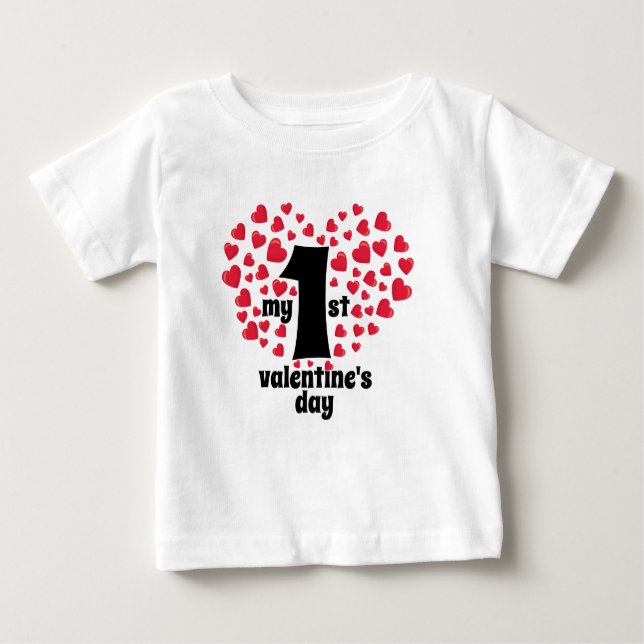 My first valenitine's day black script red heart baby T-Shirt (Front)