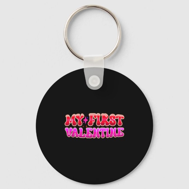 My First Valentine Heart Stars Fun Celebration  Key Ring (Front)