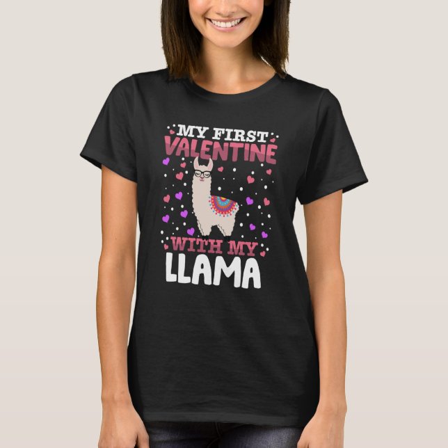 My First Valentine With My Llama Animal Heart Coup T-Shirt (Front)