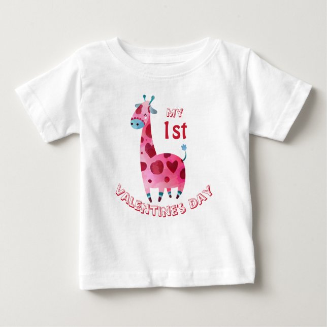 My First Valentine's Day Baby Giraffe Baby T-Shirt (Front)
