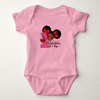 My First Valentine's Day Black Girl Baby Bodysuit