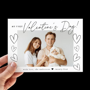 My First Valentine's Day Black Script Photo Holiday Card