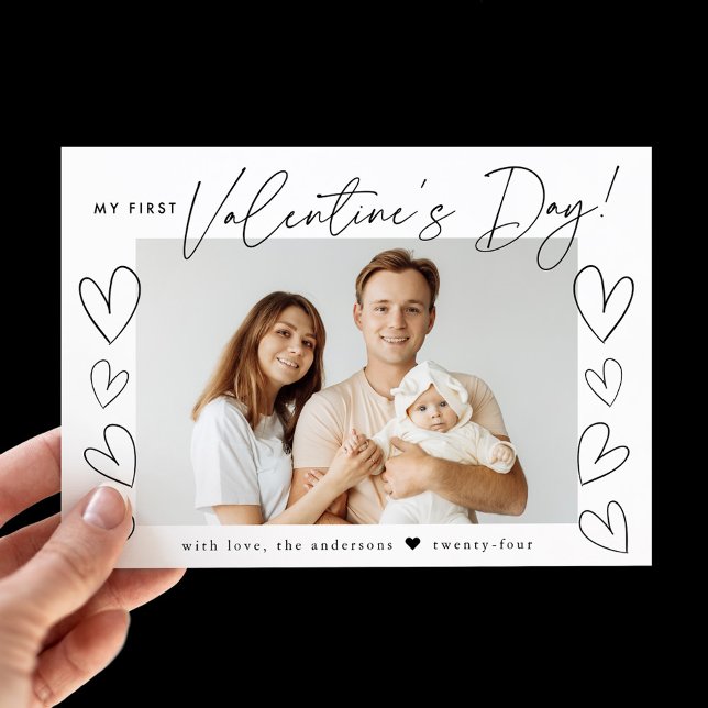 My First Valentine's Day Black Script Photo Holiday Card (Creator Uploaded)