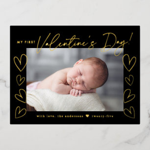 My First Valentine's Day Black Valentine's Day Foil Holiday Postcard