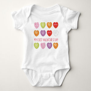 My First Valentine's Day Cute Vintage Heart Custom Baby Bodysuit