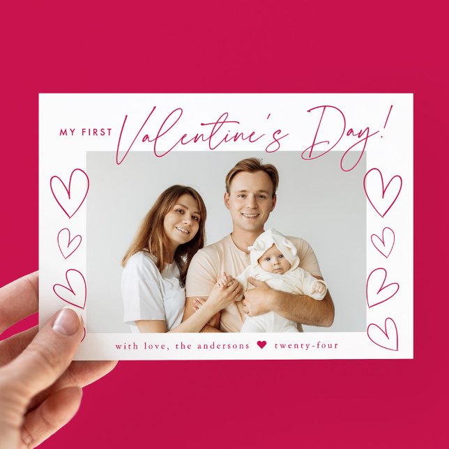 My First Valentine's Day Magenta Photo Holiday Card (Creator Uploaded)