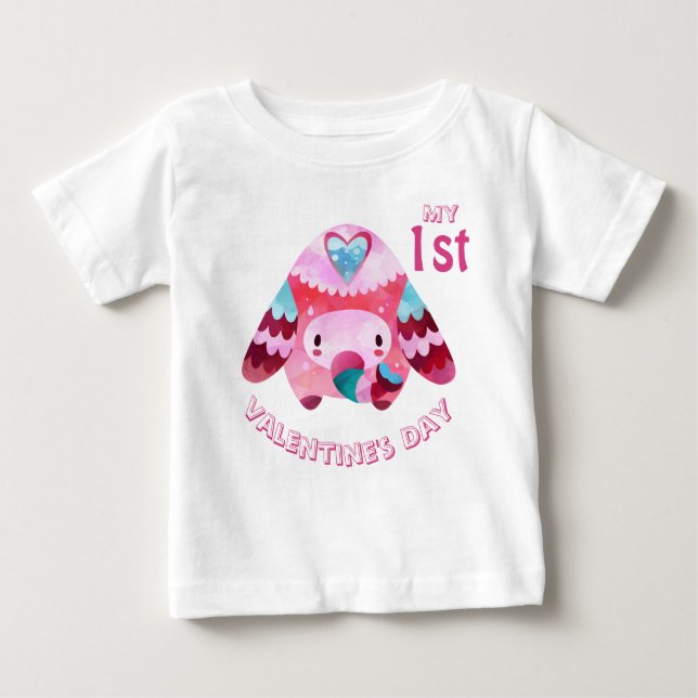 My First Valentine's Day Pink Baby Elephant Baby T-Shirt (Front)