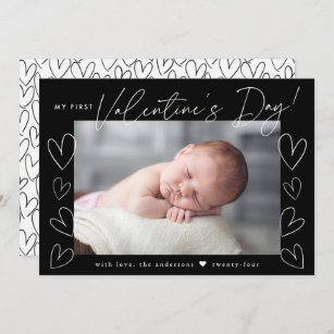 My First Valentine's Day Script Black Photo Holiday Card