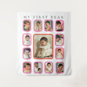 My First year 12 Months Baby photo Collage Tapestry