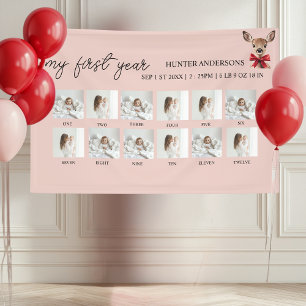 My First Year 12-Photo Pink & Red Deer   Woodland  Banner