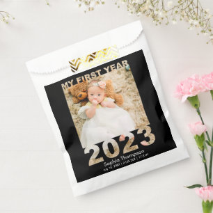 My First Year 2023 Modern Cutout Baby Photo Black Favour Bag