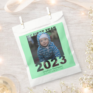 My First Year 2023 Modern Cutout Baby Photo Green Favour Bag