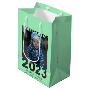My First Year 2023 Modern Cutout Baby Photo Green Medium Gift Bag