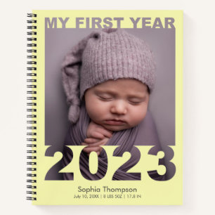 My First Year 2023 Modern Cutout Baby Photo Yellow Notebook